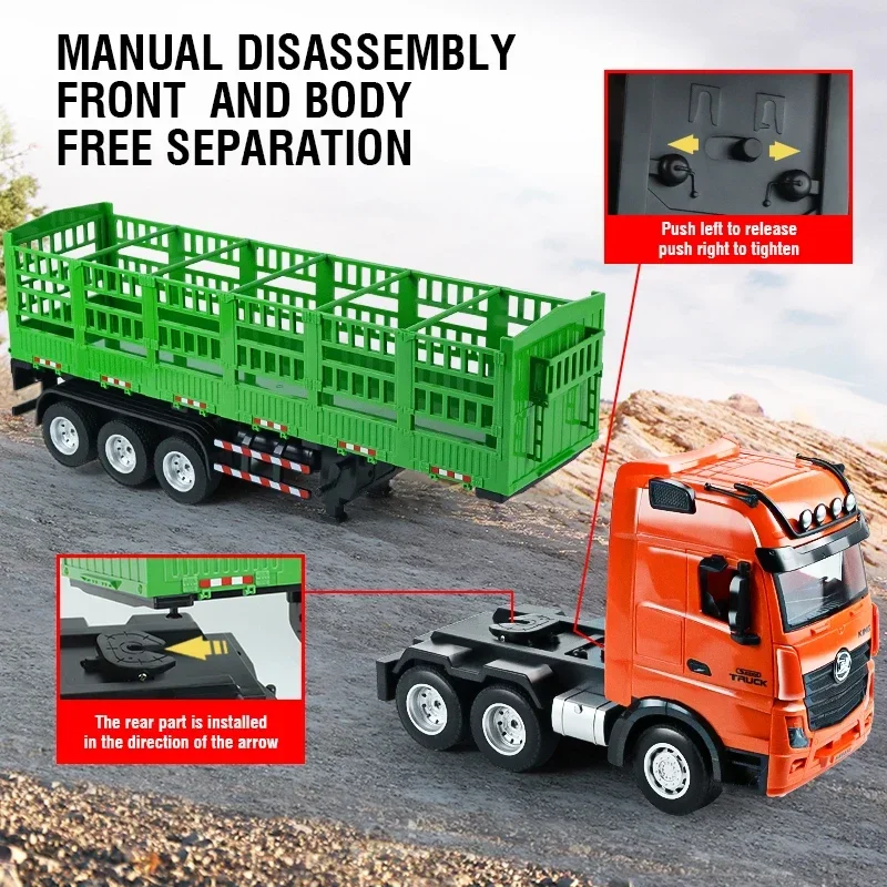 HUINA 1/18 RC Truck Container 9CH Alloy Remote Control High Hurdle Car Light Sound Body Can Be Separated Wood Transporter Gifts 3