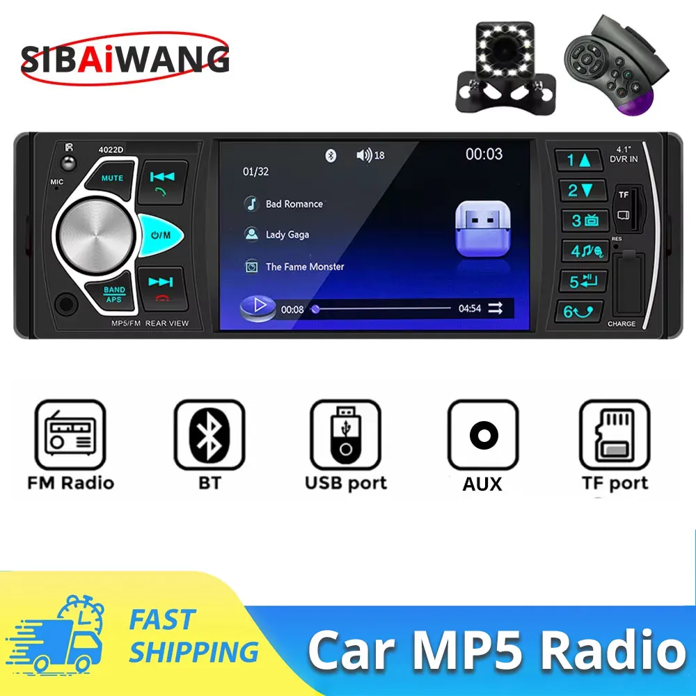 1 Din 4.1 Inch Car Radio Multimedia MP5 Stereo Player IPS Screen Bluetooth FM Receiver AUX Video Output BT Radio 12V car music player,car multimedia player,car radio player,car radio
