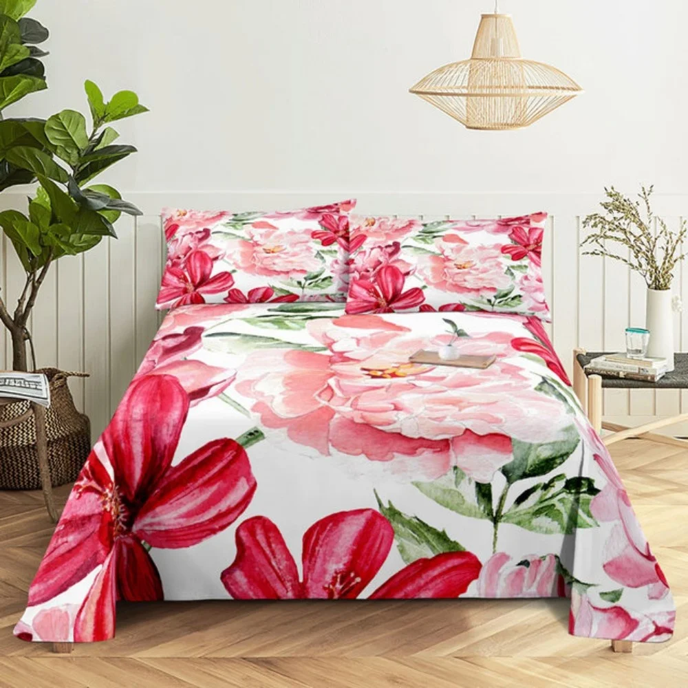 Rosa Rose Bettlaken-Sets, 3D-Druck, Blumen, flach, weicher Bezug für Damen, Kinder, Mädchen, König, Königin, volle Zwillingsgröße, Leinen-Raumdekoration – Detail 16