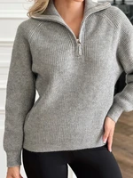Women's Knitted Pullovers Soldi Grey Long Sleeve Fashion Half Zip Sweaters Thicken Warm Loose Turtleneck Women Autumn Winter