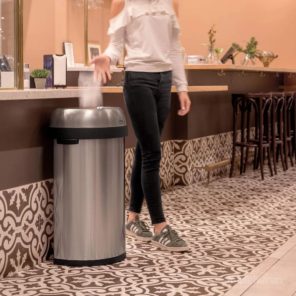 60 Liter / 15.9 Gallon Large Semi-Round Open Top Trash Can Commercial Grade Heavy Gauge, Brushed Stainless Steel