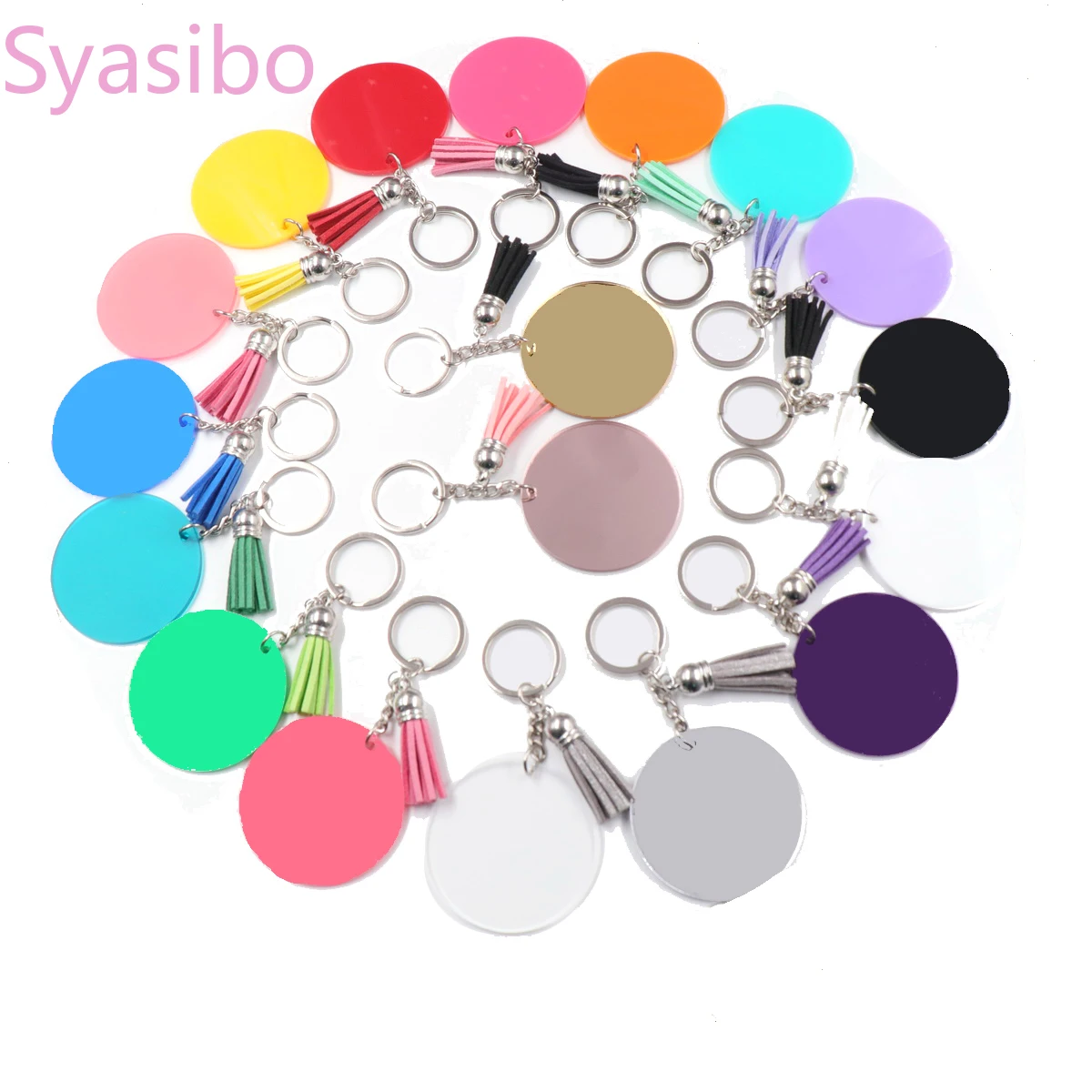 (1piece) KH1075-50mm Blank Acrylic Keychain With Tassel Custom Monogram Circle Round Black Clear Acrylic Keychain