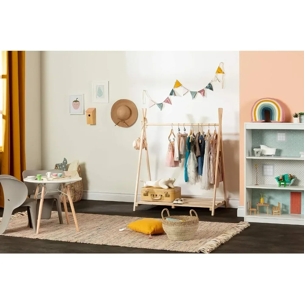 South Shore Sweedi Scandinavian Clothes Rack for Kids-Natural Pine 3