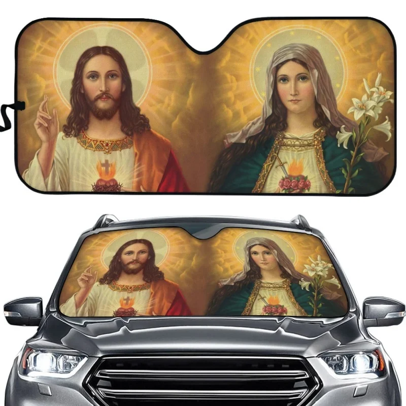 

Religion Jesus Virgin Mary Painting Car Windshield Sun Shade Foldable Auto Sunshade Anti UV Protector for Men Women