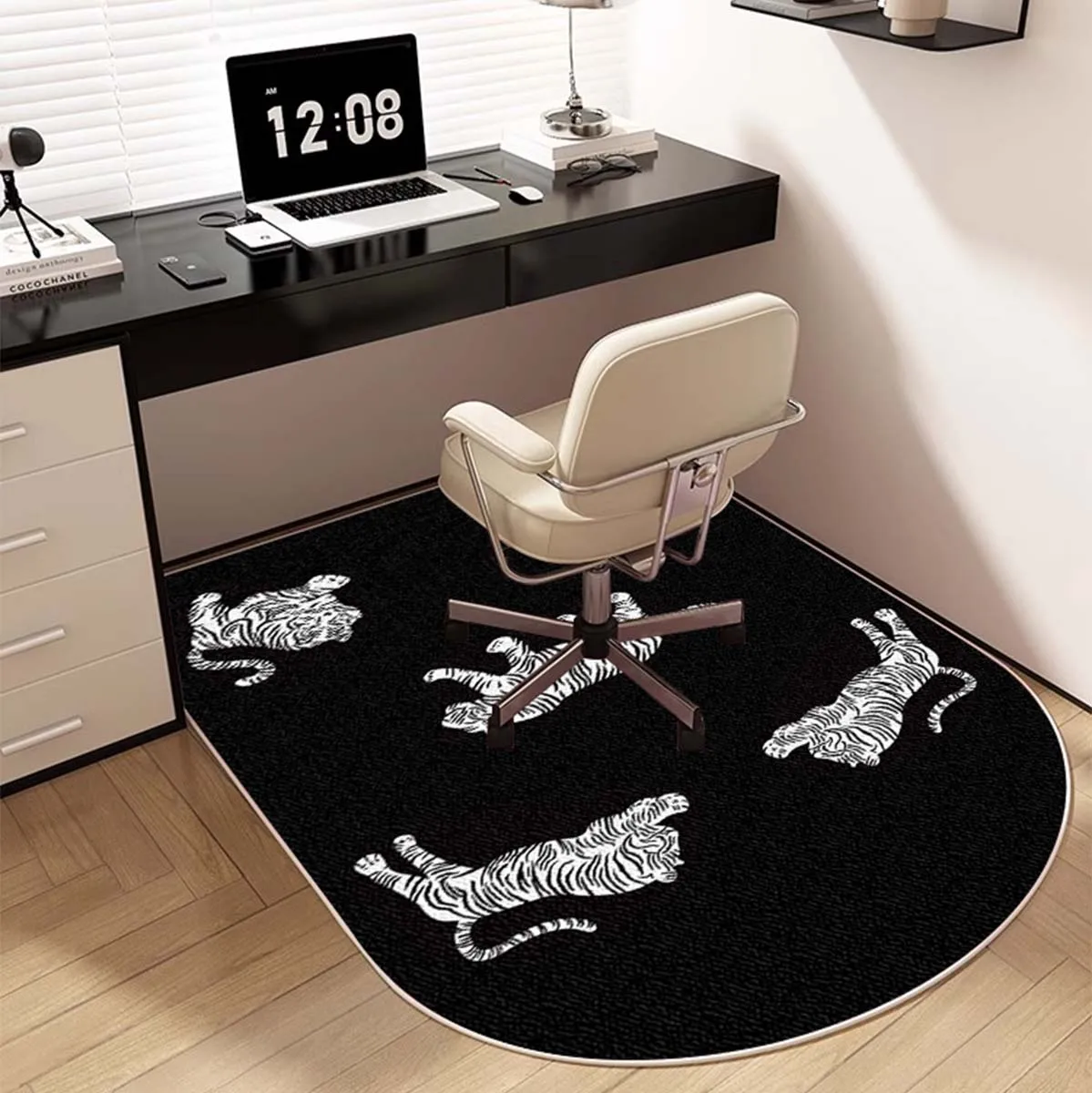 Study Computer Chair Floor Mat Non-slip Large Rounded Corner Carpet Living Room Bedroom Home Decoration Luxury Tiger Print Rug