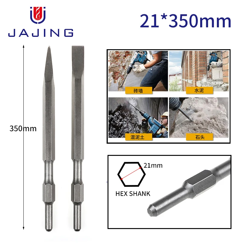 21mm Hex Shank 350 400mm Electric Hammer Bull Point Flat Chisel Bit For Masonry and Concrete Brick Stone