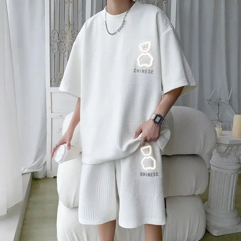 بدلة رياضية كورية للرجال من قطعتين ، موضة شارع راق...