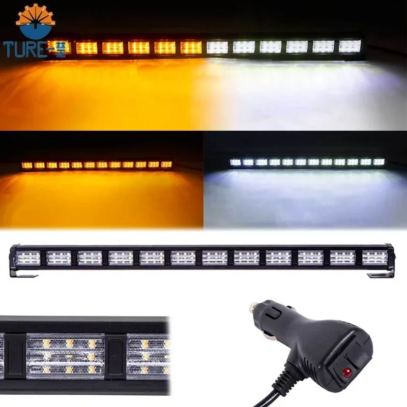 22inch Amber White Emergency Strobe Light Bar High-Power 36LED Car Warning Lamp Car Roof Top Flashing Lights 12-24V emergency light car strobe light