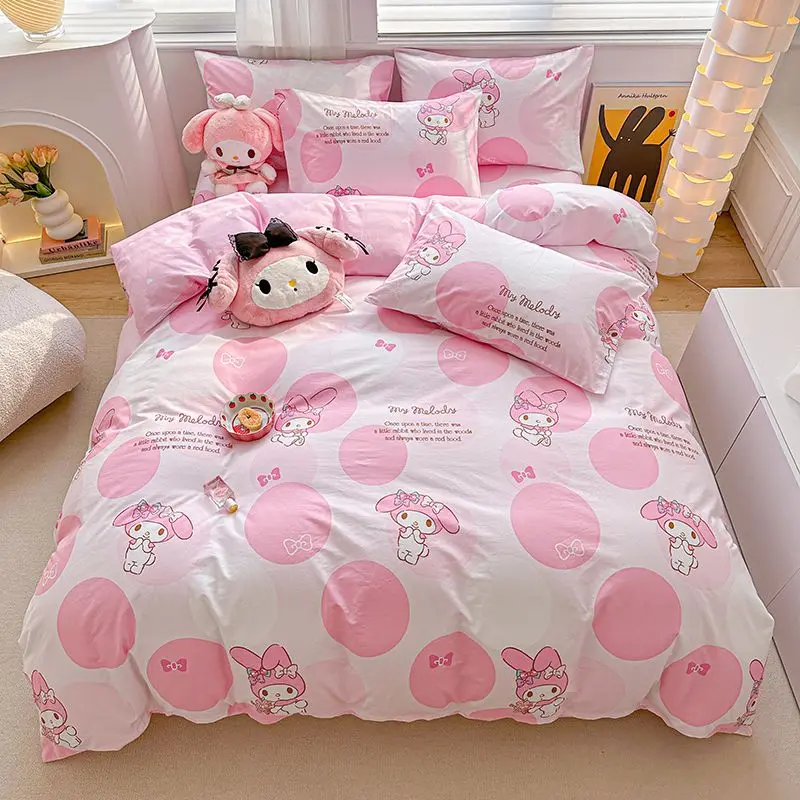 

Melody Pure Cotton Four-piece Set Cartoon Sanrio Kuromi Cinnamoroll Sheet Quilt Cover Pillowcase Dormitory Bed Three-piece Set