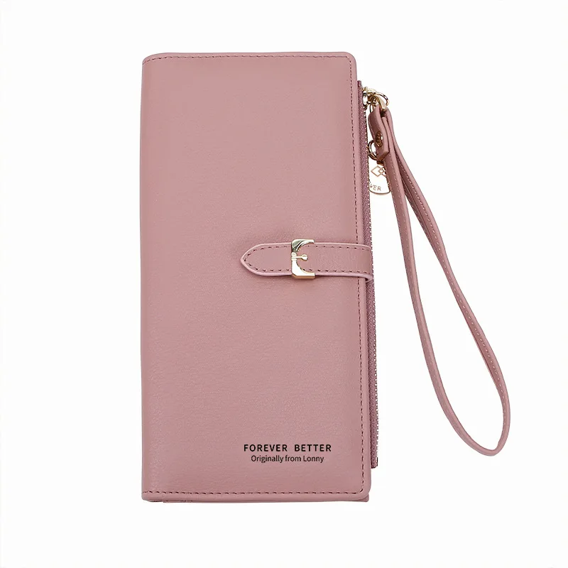 Korean Style Women's Clutch Wallet, Large Capacity Wristlet Bag - Solid Color Fashion Purse with Wrist Strap