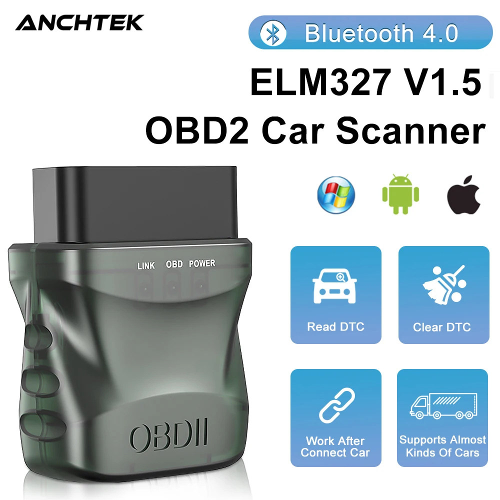 

Сканер автомобильный Anchtek ELM327 V1.5 OBD2 беспроводной, Bluetooth сканер адаптер OBD II автомобильный диагностический инструмент для IOS Android ПК