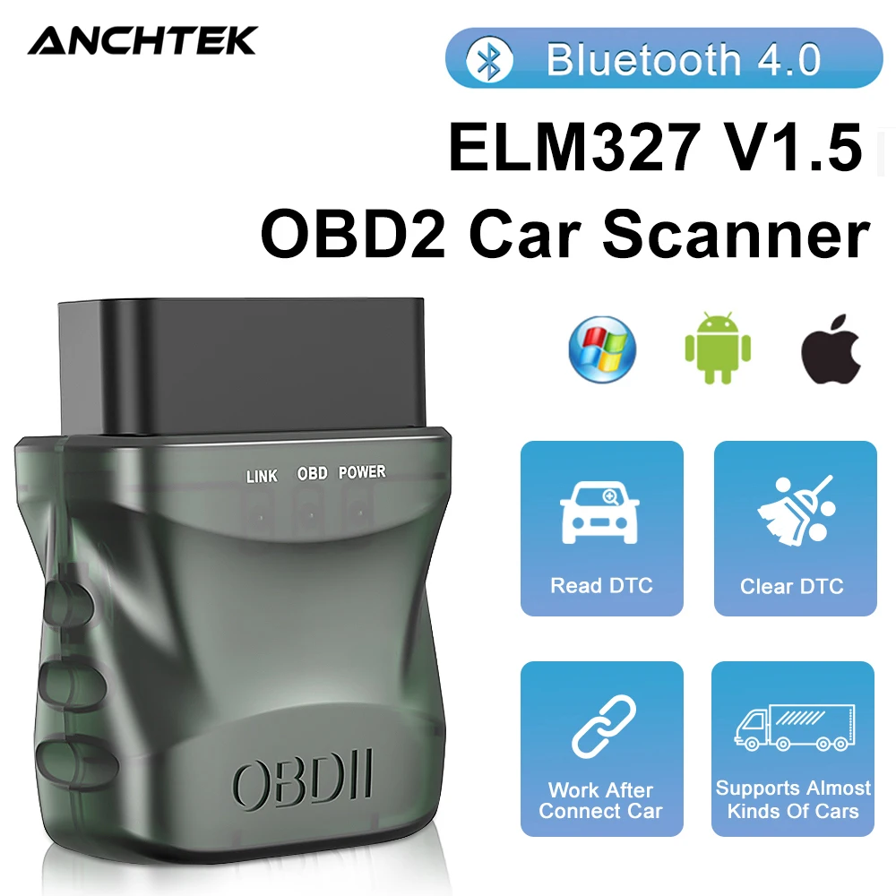 Anchtek Elm327 V1.5 Obd2 Auto Szkenner Vezeték Nélküli Bluetooth 4.0 Obd Reader Adapter Obd Ii Car Diagnostic Tool Az Ios Android Pc -Hez
