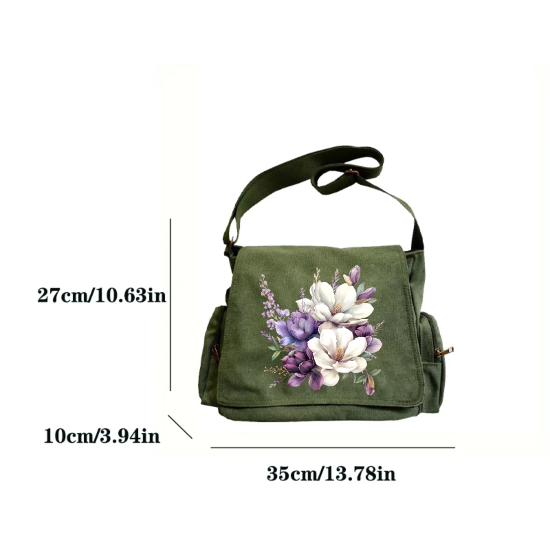 Fashion Women's Bag Large Capacity Canvas Shoulder Crossbody Bag With Floral Print Messenger Bag Commuting Travel