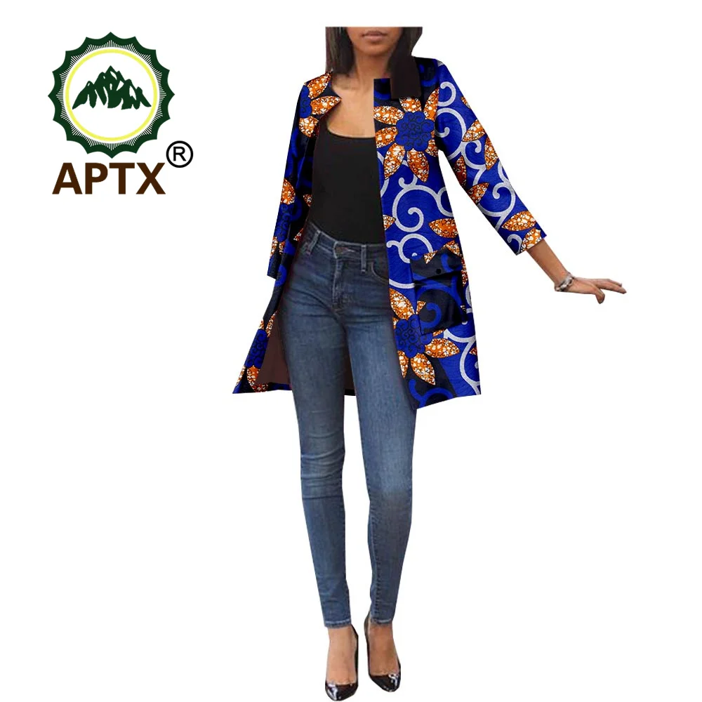 Women's Trench Coat African Ankara Fashion Print Open Front Long Jacket Coats with Pockets Dashiki Casual Top 1A1824004 african men clothes set color block tops pants with pockets solid color men s suits kaftan outfits 2 piece suit gentleman wear