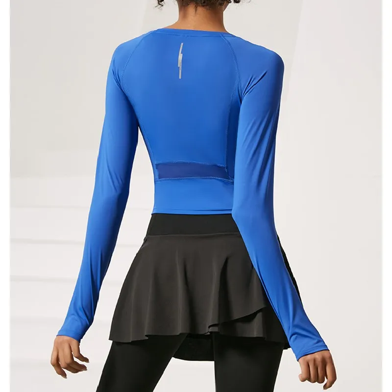 Women Slim Yoga Long Sleeve Sports Golf Tennis Gym Fitness Running Soft Shirts Athletic Workout Breathable Mesh Sportswear
