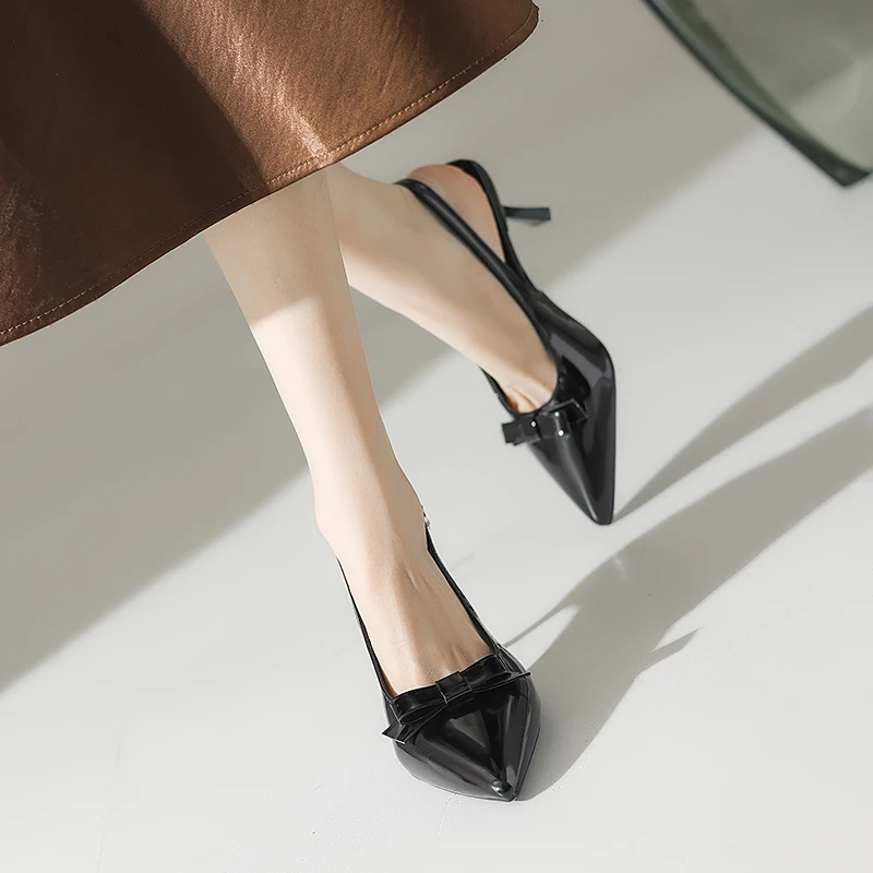 Women High Heeled Sandals Butterfly-Knot Ladies Elegant Pointed Toe Modern Wedding Slingbacks Summer Office Shoes