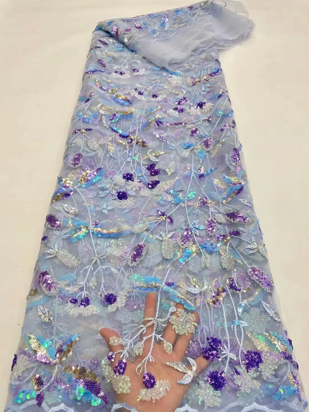 

African Lace Fabric ZH-1306681 High Quality Sequin Lace French Nigerian Lace Tulle Mesh Fabric For Wedding Sewing