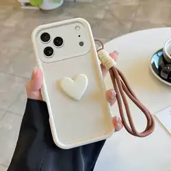 3 - Piece Phone Accessory Set: Case, Lanyard, and Heart Stand - iPhone 15 (WHITE)