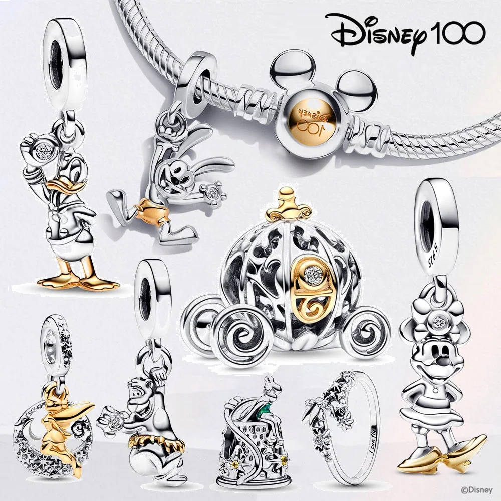 

Disney 100th Anniversary 925 Silver Charm Mickey Minnie Pendant Beads Suitable for Pandora Bracelets DIY Jewelry Pendant Gifts