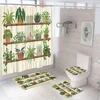 Watercolor Cactus Bathroom Sets Green Potted Plant Shower Curtain Non-Slip Rug Colorful Bohemian Toilet Lid Cover Bath Mat Home 1