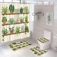 Watercolor Cactus Bathroom Sets Green Potted Plant Shower Curtain Non-Slip Rug Colorful Bohemian Toilet Lid Cover Bath Mat Home 1