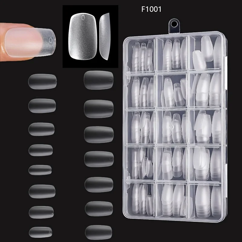 Caja con 330 puntas cortas para uñas con forma de almendra: pegatinas para uñas de gel mate mejoradas sin lima, cobertura total preformada para uñas cortas con forma de almendra