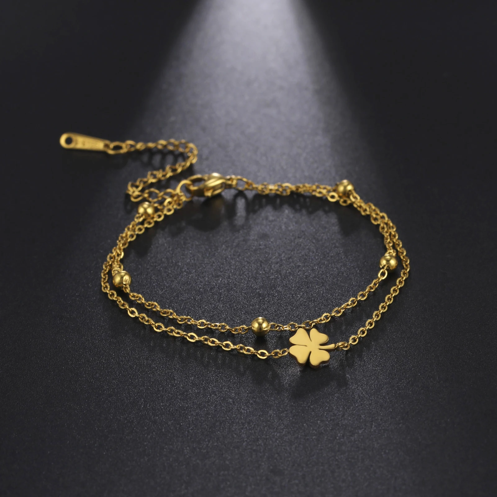 Kkjoy Armbänder Von Frauen Silber Farbe Edelstahl Doppel Mond Kette Stern Perlen Armreifen Minimalistischen Weiblichen Schmuck Zubehör – Detail 11