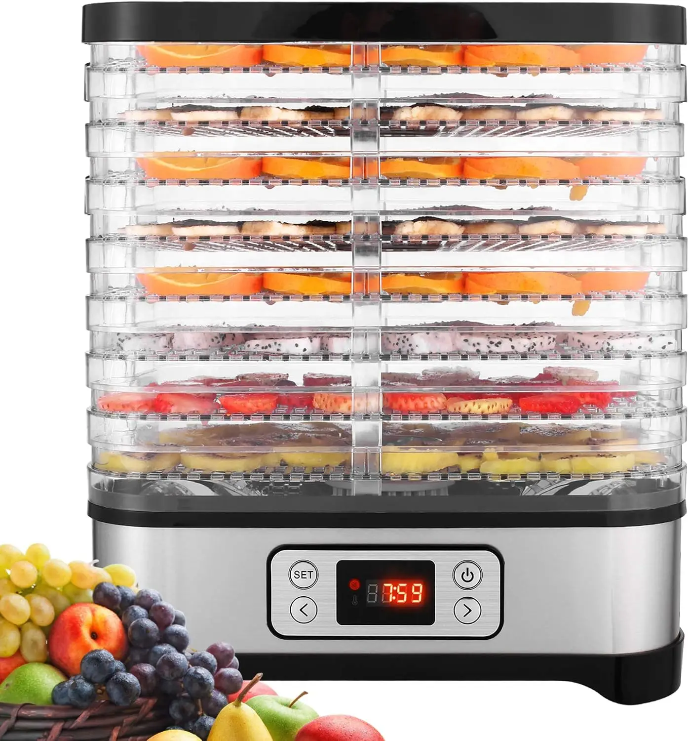 Dehydrator Machine, Fruit Dehydrators with 8-Trays, Digital Timer and Temperature Control(95&ordm;F-158&ordm;F) for Food, Jerky, Meat