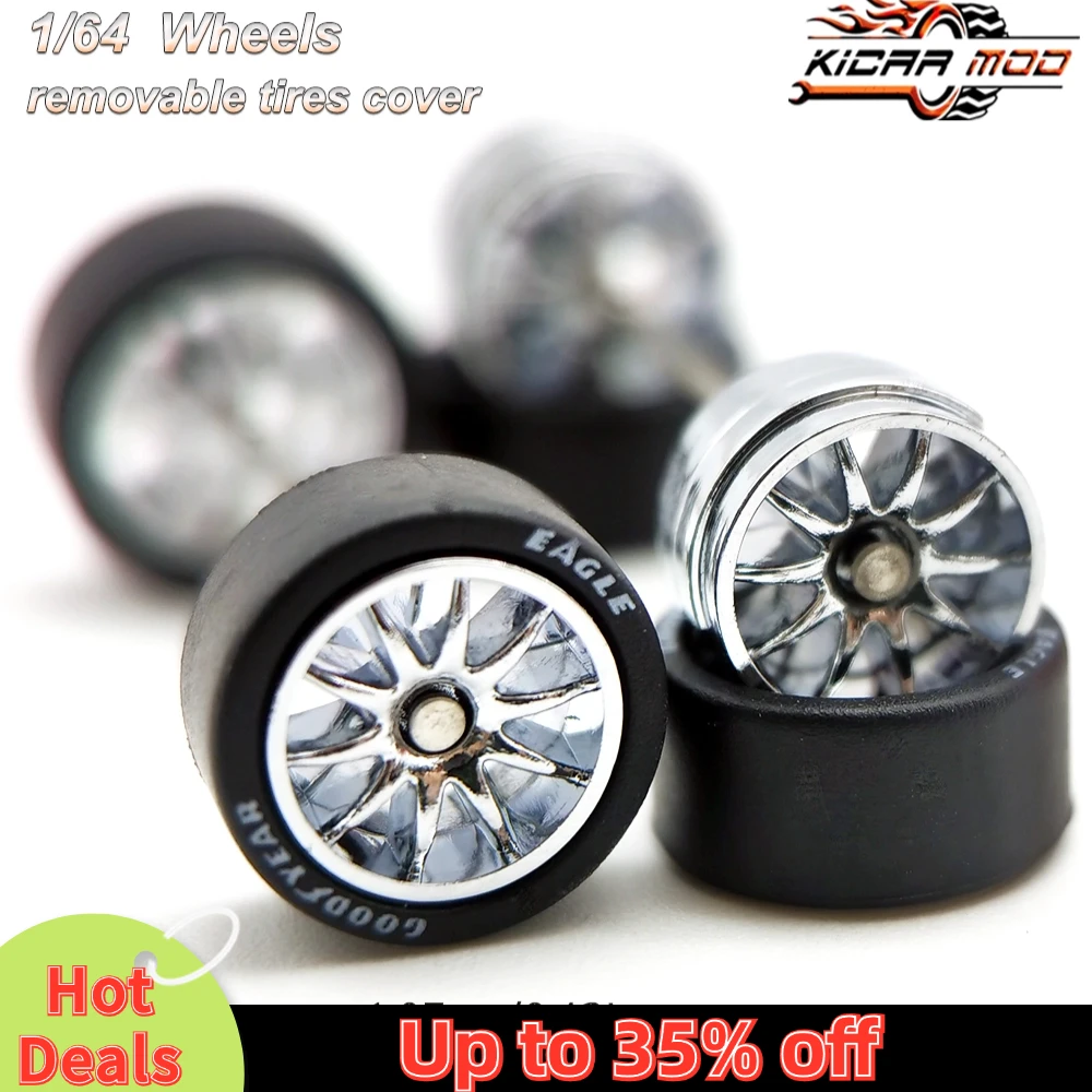 1/64 Wheels with Rubber Tires CE28 Refitting Parts for Diecast Model Car Hot Wheels Matchbox Tomica D:11mm 1 Set 2