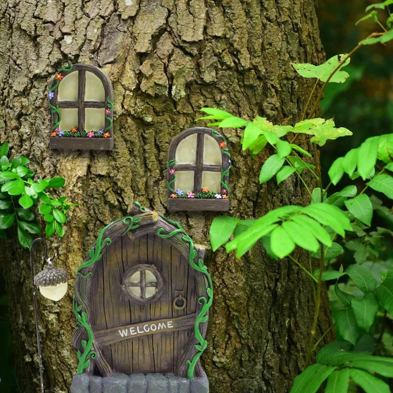 Miniature Fairy Gnome Window Door Set Pendant Creative Elf Home Yard Art Garden Decoration Outdoor Decoration Fairy Garden