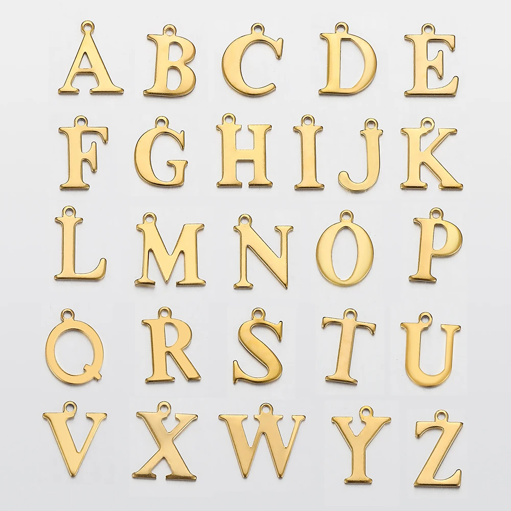 20 Stück Edelstahl Gold Buchstaben Charm Initial Charms Alphabet Perlen Anhänger sortiert für Armband Halskette Schmuckherstellung DIY – Detail 2