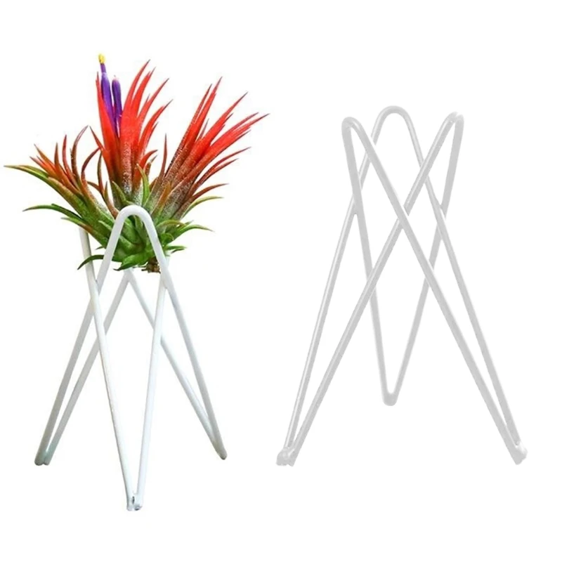 P82D Air Plant Holder Metal Flower Pot Stand Geometric Iron Tillandsia Holder Art Display Home Garden Ornaments