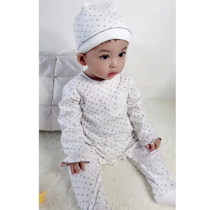 Z2399 Baby clothes autumn summer suits newborn baby boy knitted jumpsuits full print stars baby girl rompers bib hat 3 pcs set