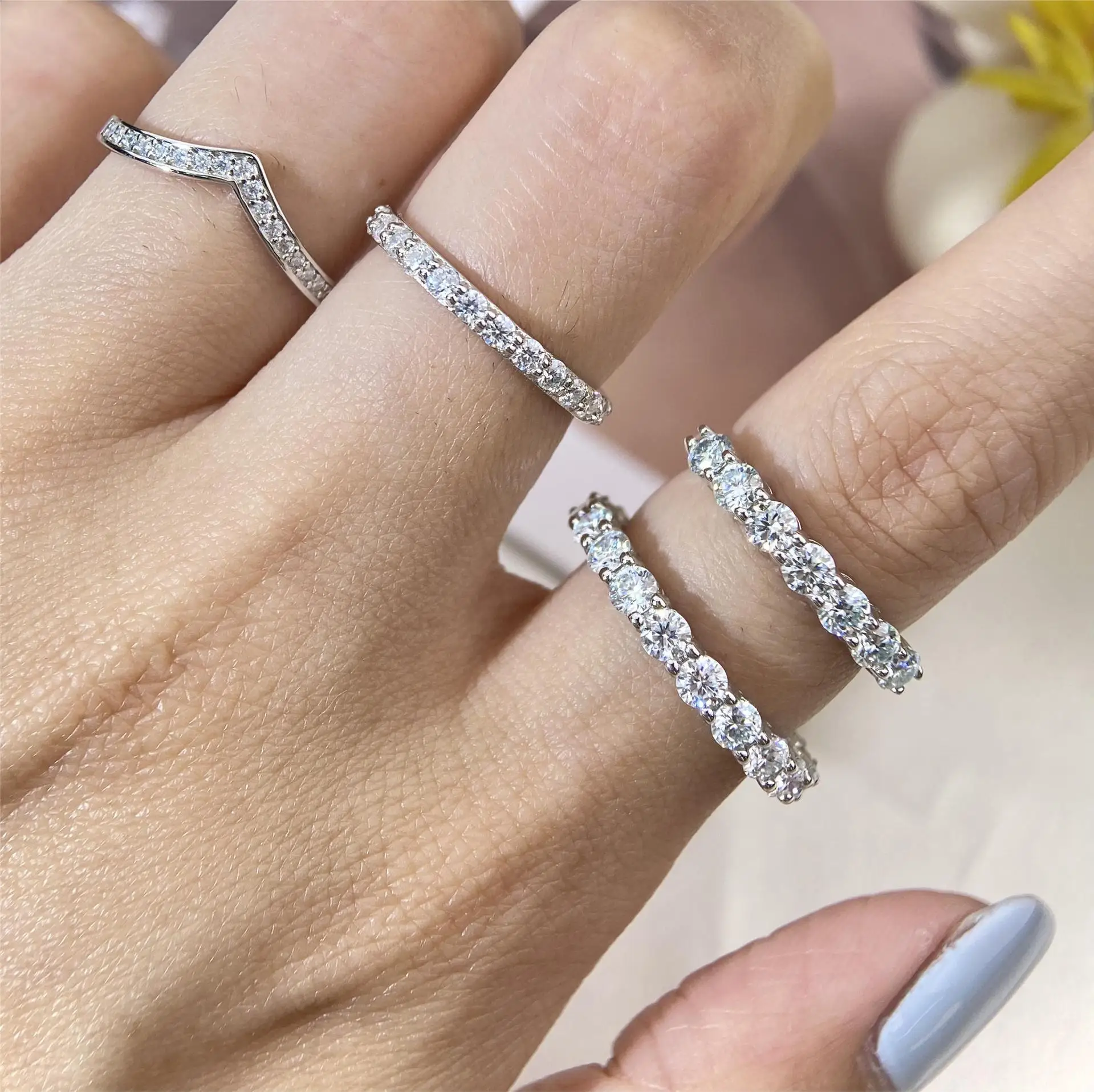 Pretty 1.5mm-5mm Full Moissanite Row Rings for Women S925 Silver Sparkling D color VVS1 Moissanite Diamond Women's Rings Gift 4