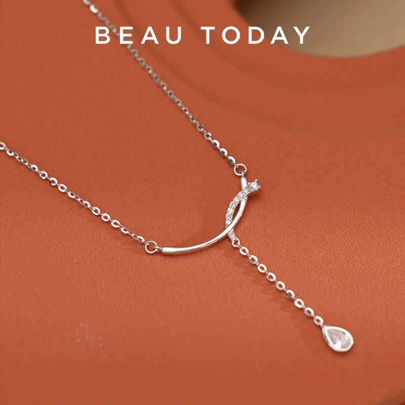 

BEAUTODAY Graceful Platinum Necklaces Women 925 Silver Water Drop Pendant Ladies Accessories Handmade 93061