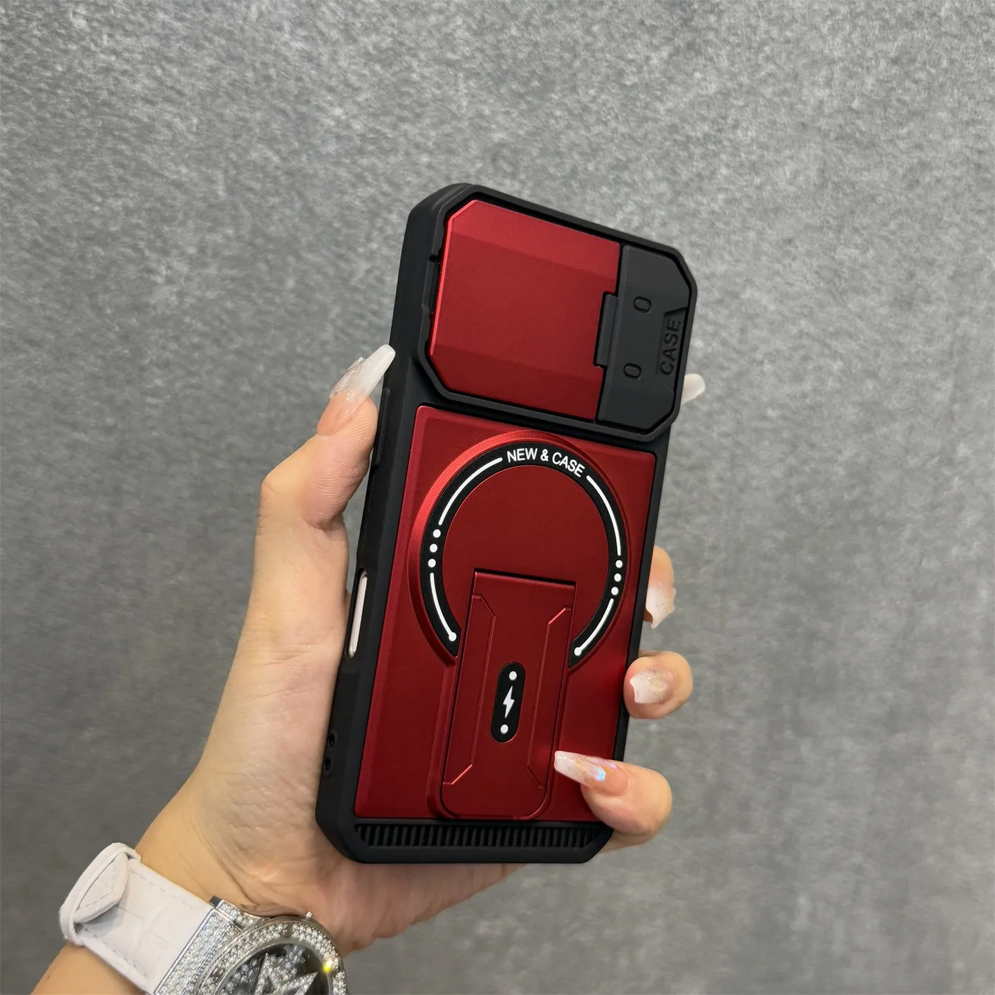 Magnetic Folding Bracket Armor Phone Case with Flip Lens Protective Stand Cover