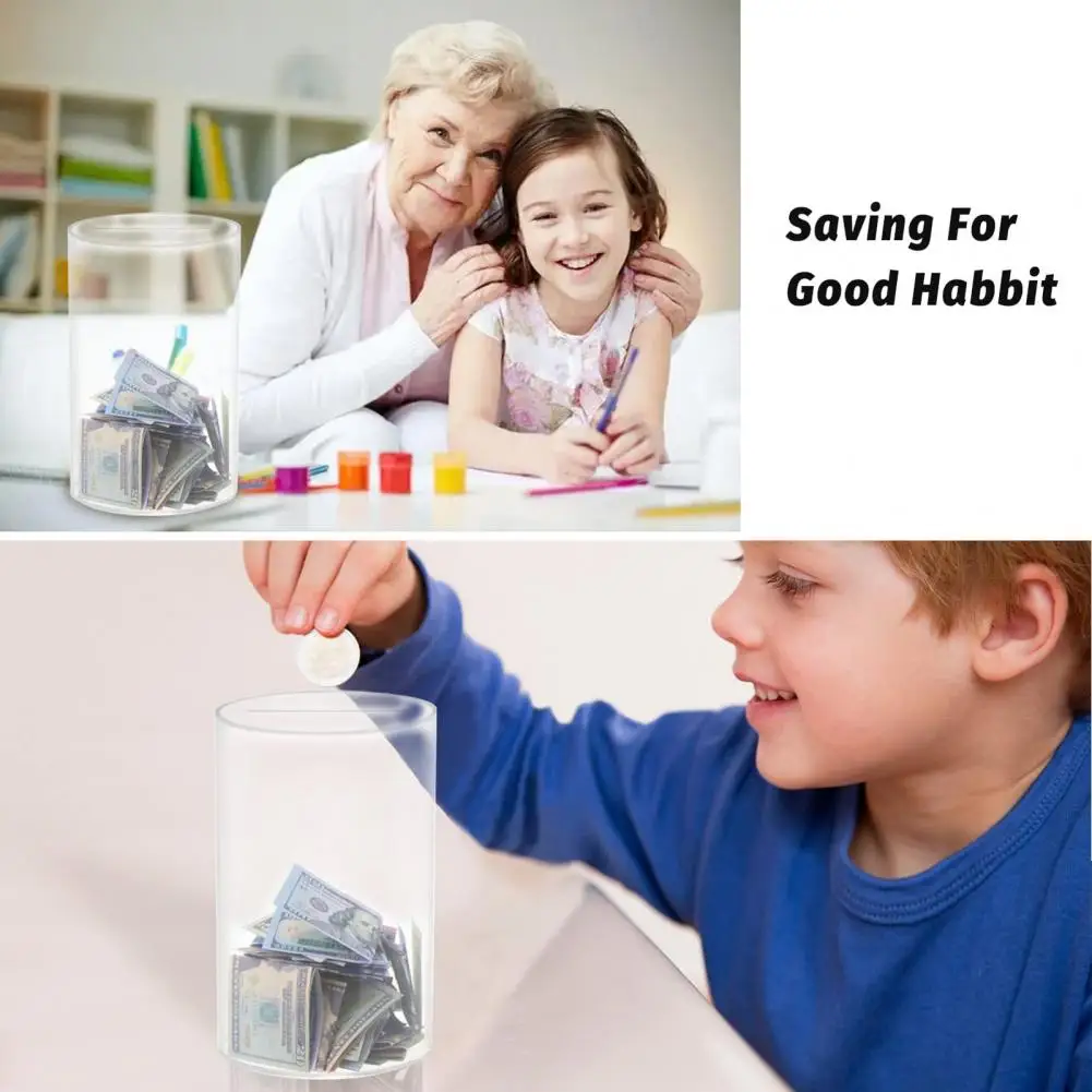 Acrylic Piggy Bank Large Capacity Transparent Cylindrical Jar Save Money Deposit Box Adults Kids Cash And Coins Saving Jar Toys