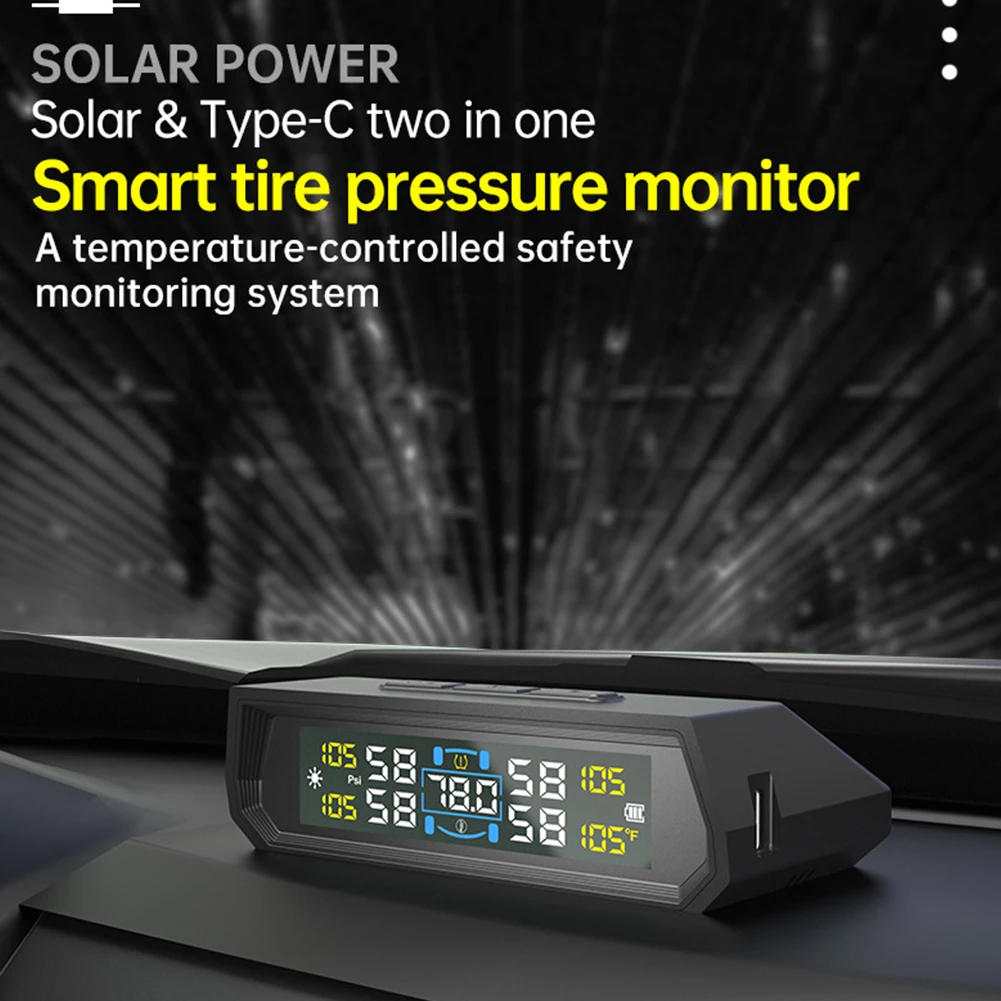 태양광/USB 전원 타이어 공기압 모니터링 시스템 (4개 센서 무선 TPMS IPX7 방수, RV, 트레일러, 자동차용)
