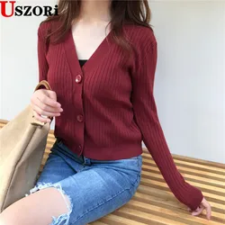 2022 novo sexy cor sólida camisola com decote em v malha cardigan outono chique versátil camisola com manga comprida jaqueta curta
