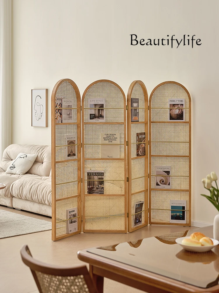 

Japanese Rattan Screen Movable Modern Simple Shelf