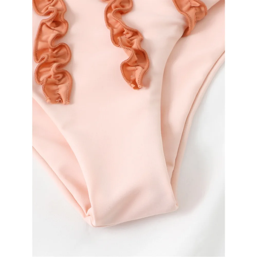 Swimwear Women 2023 New Arrival Summer High Waist Bikini 3D Ruffles Sexy Biquini Beachwear Young Ladies Pink Bathing Suit