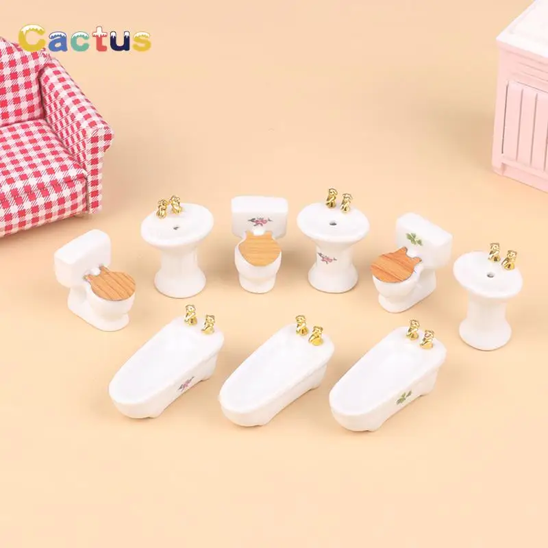

3Pcs/Set 1:12 Dollhouse Miniature Bathtub Toilet Washing Table Matching Model Bathroom Furniture Decor Toy Dollhouse Accessories