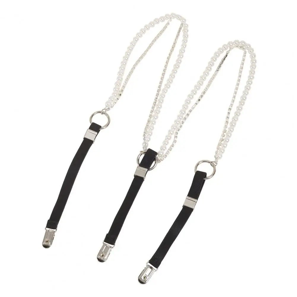 Body Harness Rhinestone Faux Leather Suspenders Belt for Women with Adjustable Elastic Duck-mouth Clip Back Strap Stylish
