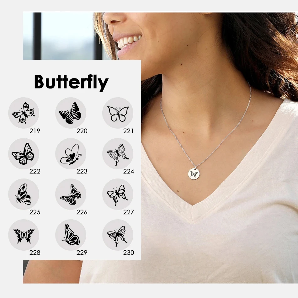 

Stainless Steel 13MM Women's Coin Pendant Necklace Dainty Laser Carved Butterfly Necklace Fashion Gift