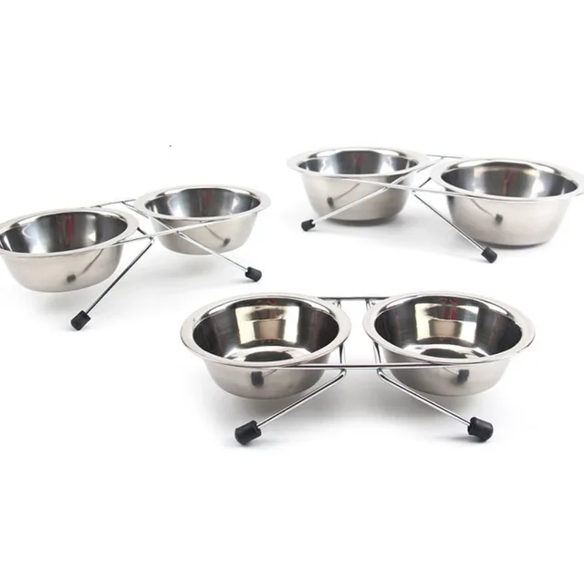 Pet Bowl Stainless Steel Pet Dogs Cat Double Bowls Durable Iron Stand Food Water Dishes Anti Slip Puppy Feeder Pet Supplies 3