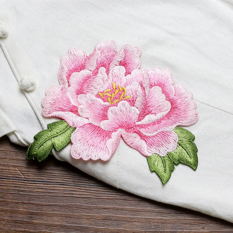 Pfingstrosen-Blumen stickerei Aufnähen auf Patches Kleider loch reparatur, wasser lösliche Technologie, haut freundlich, weich kleber frei, große Größe – Detail 3