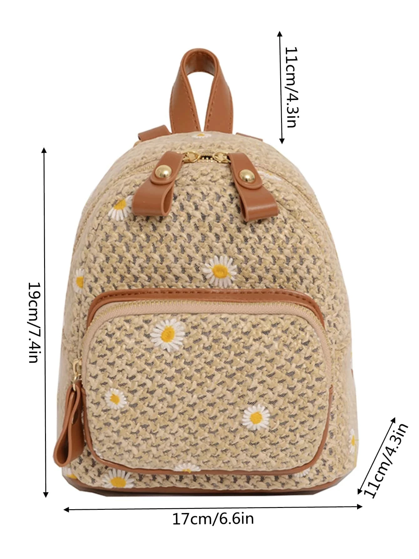 Mini Floral Embroidered Straw Bag Perfect For Summer Beach Travel Vacation Fashionable Student Straw Small Backpack