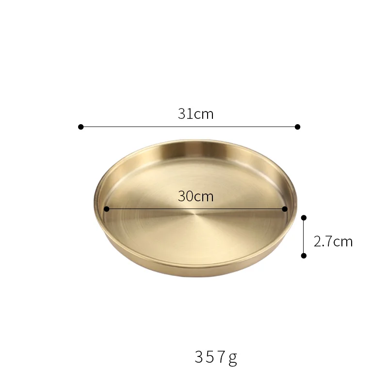 304 Stainless Steel Plate Disc Commercial Golden Flat-bottomed Tray Thickened Cold Skin Sausage Powder Plate Steaming Dish