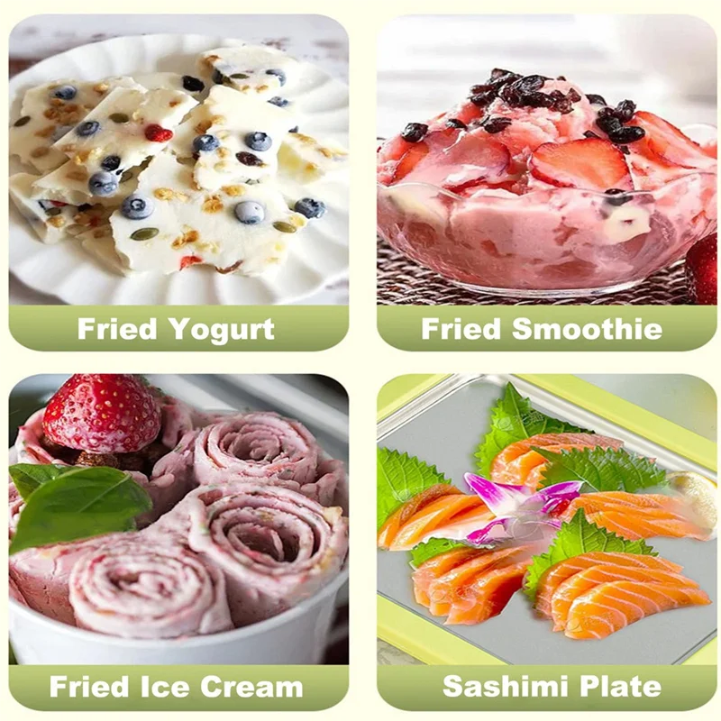 B82B-Ice Cream Frozen Yogurt Machine Quick Cooling Tray Stainless Steel Tray With Two Scrapers Fried Ice Tray Yoghurt Maker