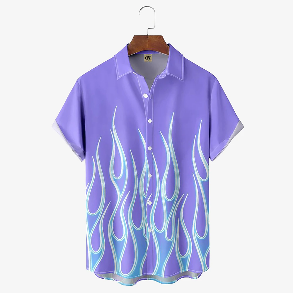 Flammen-Herrenhemden 3D Vintage Sommer Mode Rotes Hawaii-Hemd Kurzarm Übergroß für Herren 2023 – Detail 3